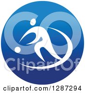 Round Blue Spots Icon Of A White Male Athlete Playing Basketball