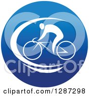 Poster, Art Print Of Round Blue Spots Icon Of A White Male Athlete Cyclist