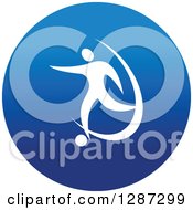 Clipart Of A Round Blue Spots Icon Of A White Male Athlete Playing Soccer 2 Royalty Free Vector Illustration by Vector Tradition SM