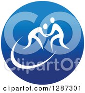 Round Blue Spots Icon Of White Male Athletes Wrestling