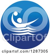Round Blue Spots Icon Of A White Male Athlete Playing Water Polo