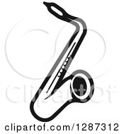 Clipart Of A Black And White Saxophone 3 Royalty Free Vector Illustration
