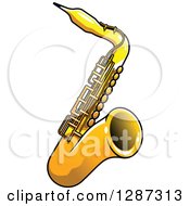 Clipart Of A Tilted Brass Saxophone Royalty Free Vector Illustration