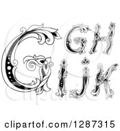 Clipart Of Black And White Vintage Floral Capital Letters G H I J And K Royalty Free Vector Illustration