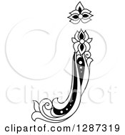 Clipart Of A Black And White Vintage Floral Capital Letter J Royalty Free Vector Illustration
