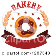 Clipart Of A Bakery Donut Design With Wheat And A Blank Banner 2 Royalty Free Vector Illustration