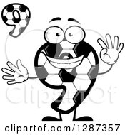 Poster, Art Print Of Grayscale Soccer Ball Number Nine Character Holding Up 9 Fingers And Digit
