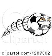 Poster, Art Print Of Grinning Soccer Ball Character Flying To The Right