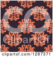 Poster, Art Print Of Seamless Background Design Pattern Of Vintage Orange Floral Damask On Dark Purple