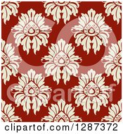 Poster, Art Print Of Seamless Background Design Pattern Of Vintage Tan Floral Damask On Maroon