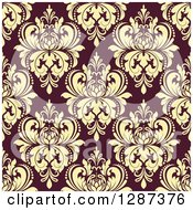 Poster, Art Print Of Seamless Background Design Pattern Of Vintage Yellow Floral Damask On Brown 3