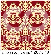 Poster, Art Print Of Seamless Background Design Pattern Of Vintage Yellow Floral Damask On Brown