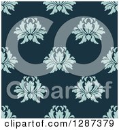 Poster, Art Print Of Seamless Background Design Pattern Of Vintage Blue Floral Damask On Teal