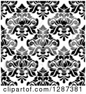 Clipart Of A Seamless Background Design Pattern Of Black And White Damask 7 Royalty Free Vector Illustration