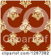Poster, Art Print Of Seamless Background Design Pattern Of Vintage Yellow Floral Damask On Brown 2