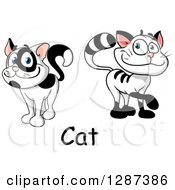 Clipart Of Cartoon Happy Black And White Cats Royalty Free Vector Illustration