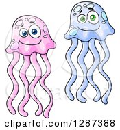 Clipart Of Cute Cartoon Pink And Purple Jellyfish Royalty Free Vector Illustration