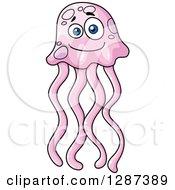 Clipart Of A Cute Cartoon Pink Jellyfish Royalty Free Vector Illustration by Vector Tradition SM