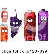 Clipart Of A Happy Bunch Of Purple Grapes Juice Glasses And Cartons Royalty Free Vector Illustration