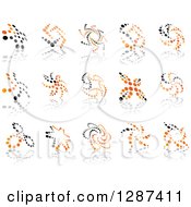 Clipart Of Orange And Gray Abstract Dot Windmills And Reflections Royalty Free Vector Illustration