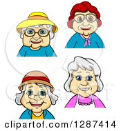 Clipart Of Cartoon Happy Senior Granny Women Royalty Free Vector Illustration