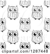 Clipart Of A Seamless Background Pattern Of Black And White Sketched Owls Royalty Free Vector Illustration