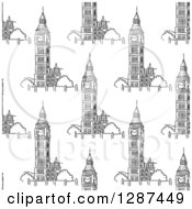 Poster, Art Print Of Seamless Background Pattern Of Black And White Sketched Big Ben Towers