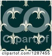 Clipart Of A Seamless Pattern Background Of Pastel Yellow Fleur De Lis On Teal Royalty Free Vector Illustration