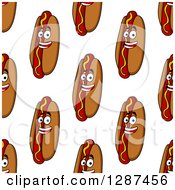 Poster, Art Print Of Seamless Background Pattern Of Happy Hot Dog Characters Smiling