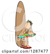 Poster, Art Print Of Hairy Caveman Surfer Holding A Thumb Up And Standing With A Board