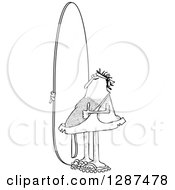 Clipart Of A Black And White Hairy Caveman Surfer Holding A Thumb Up And Standing With A Board Royalty Free Vector Illustration