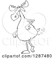 Clipart Of A Black And White Moose Walking Upright And Farting Royalty Free Vector Illustration