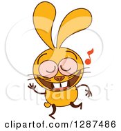 Clipart Of A Cartoon Yellow Rabbit Dancing To Music Royalty Free Vector Illustration