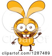 Clipart Of A Cartoon Yellow Rabbit Smiling And Waving Royalty Free Vector Illustration by Zooco