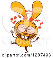 Clipart Of A Cartoon Yellow Rabbit Singing And Dancing Royalty Free Vector Illustration