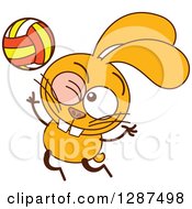 Poster, Art Print Of Cartoon Yellow Rabbit Playing Volleyball