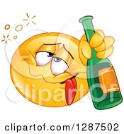 Poster, Art Print Of Drunk Yellow Emoticon Smiley Face Holding A Bottle Of Champagne