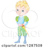 Cute Blue Eyed Blond Caucasian Prince In A Colorful Uniform