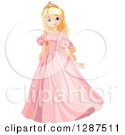Clipart Of A Happy Blond Blue Eyed Caucasian Princess Posing In A Pink Dress Royalty Free Vector Illustration