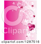 Clipart Of A Pink Valentine Background With Gem Hearts White Vines And Butterflies With Text Space Royalty Free Vector Illustration