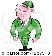 Clipart Of A Cartoon WWII Pig Soldier In A Green Univorm Royalty Free Vector Illustration