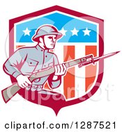 Poster, Art Print Of Retro World War One American Soldier With A Bayonet And Rifle In An American Shield