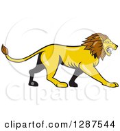 Poster, Art Print Of Cartoon Roaring Male Lion Walking In Profile