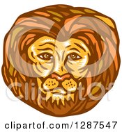 Poster, Art Print Of Retro Woodcut Male Lion Face