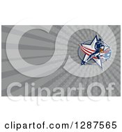 Clipart Of A Retro Woodcut Basketball Player And Gray Rays Background Or Business Card Design Royalty Free Illustration