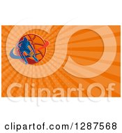 Clipart Of A Retro Woodcut Basketball Player Dribbling And Orange Rays Background Or Business Card Design Royalty Free Illustration