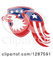 Poster, Art Print Of Bald Eagle And American Flag Emerging From A Shield