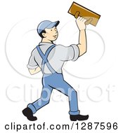 Clipart Of A Retro Cartoon White Male Plasterer Worker Royalty Free Vector Illustration by patrimonio