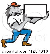 Poster, Art Print Of Cartoon Casual Muscular Horse Man Presenting A Sign