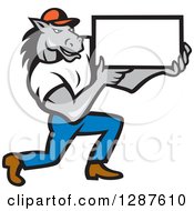 Clipart Of A Cartoon Casual Muscular Horse Man Presenting A Sign Royalty Free Vector Illustration